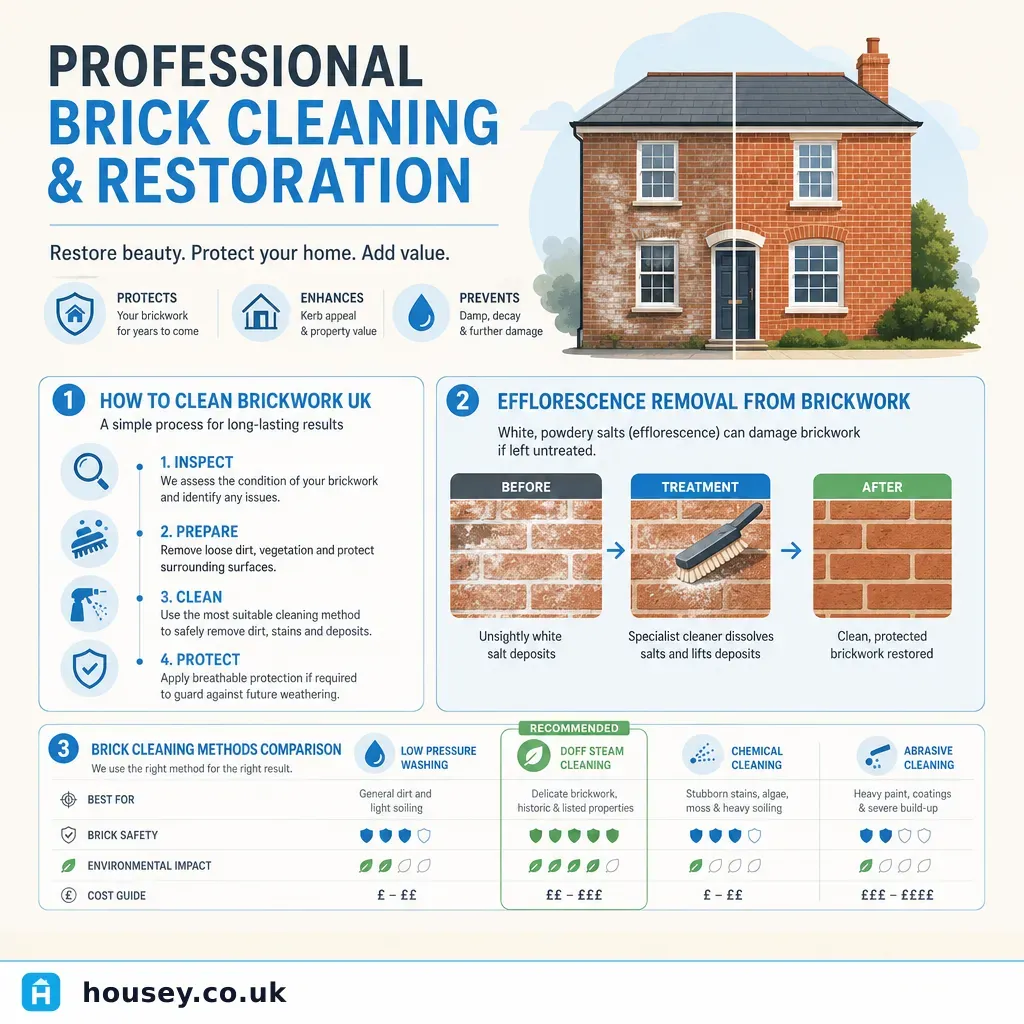 Infographic illustrating: Professional Brick Cleaning and Restoration