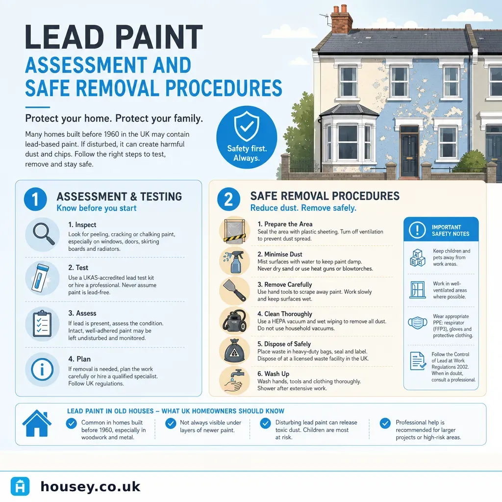 Infographic illustrating: Lead Paint Assessment and Safe Removal Procedures