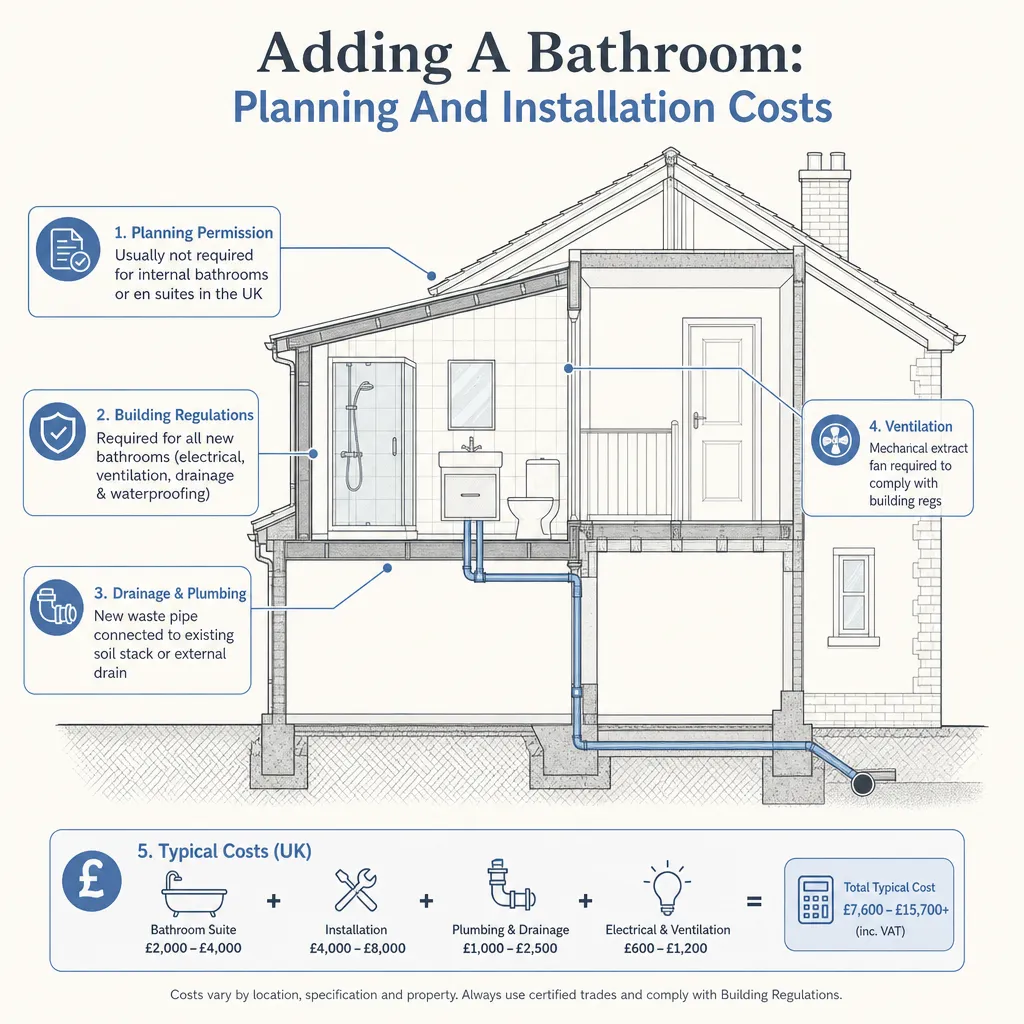 Diagram illustrating: Adding A Bathroom: Planning And Installation Costs