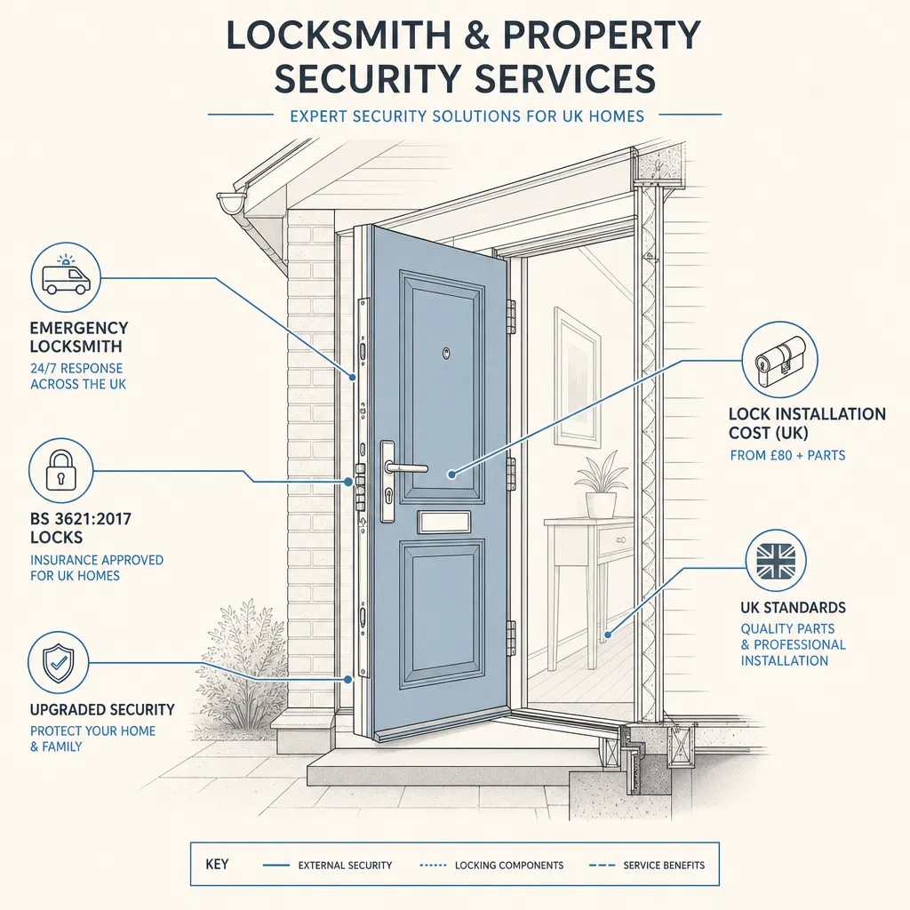 Diagram illustrating: Locksmith and Property Security Services