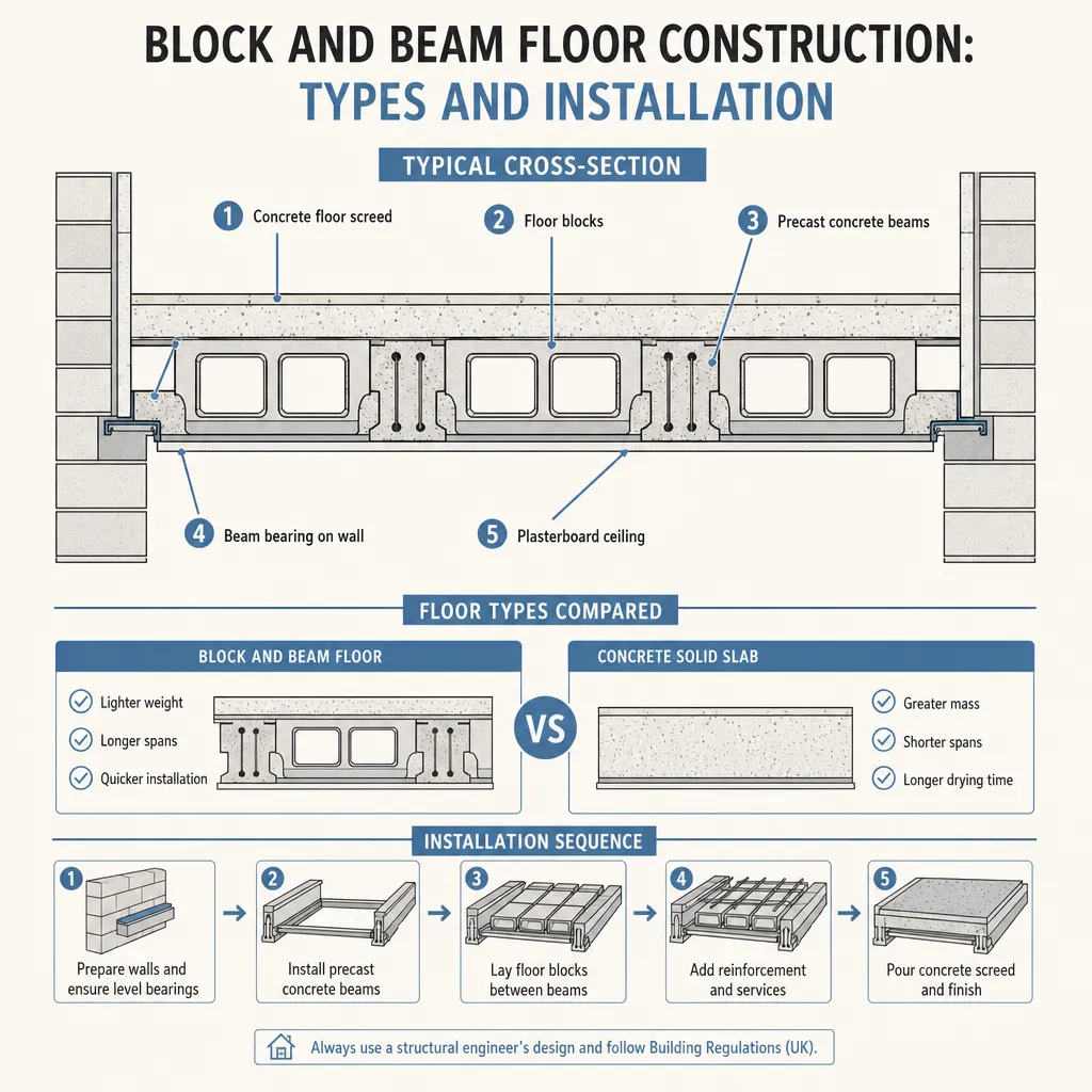 Diagram illustrating: Block and Beam Floor Construction: Types and Installation