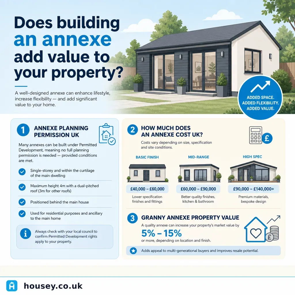 Infographic illustrating: Does building an annexe add value to your property?
