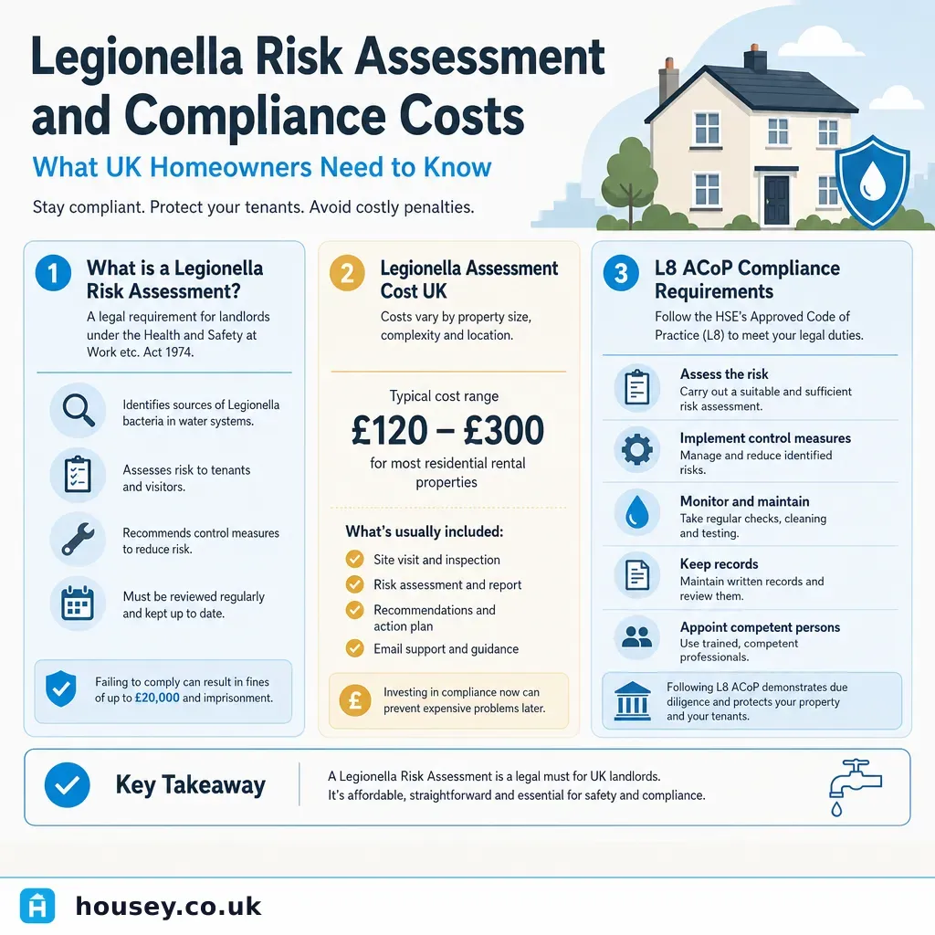 Infographic illustrating: Legionella Risk Assessment and Compliance Costs