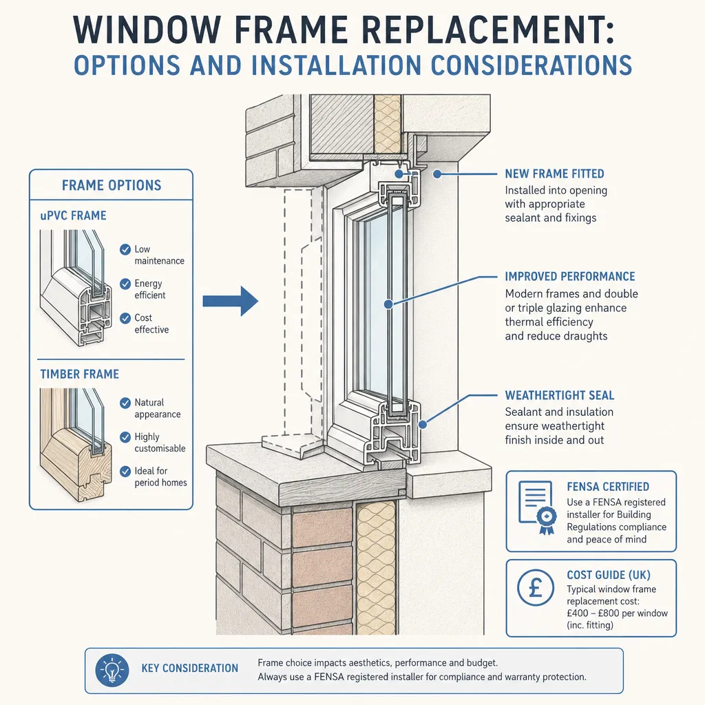 Diagram illustrating: Window Frame Replacement: Options and Installation Considerations
