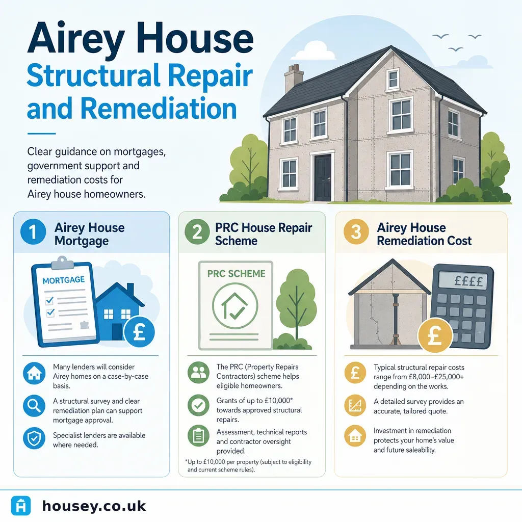 Infographic illustrating: Airey House Structural Repair and Remediation