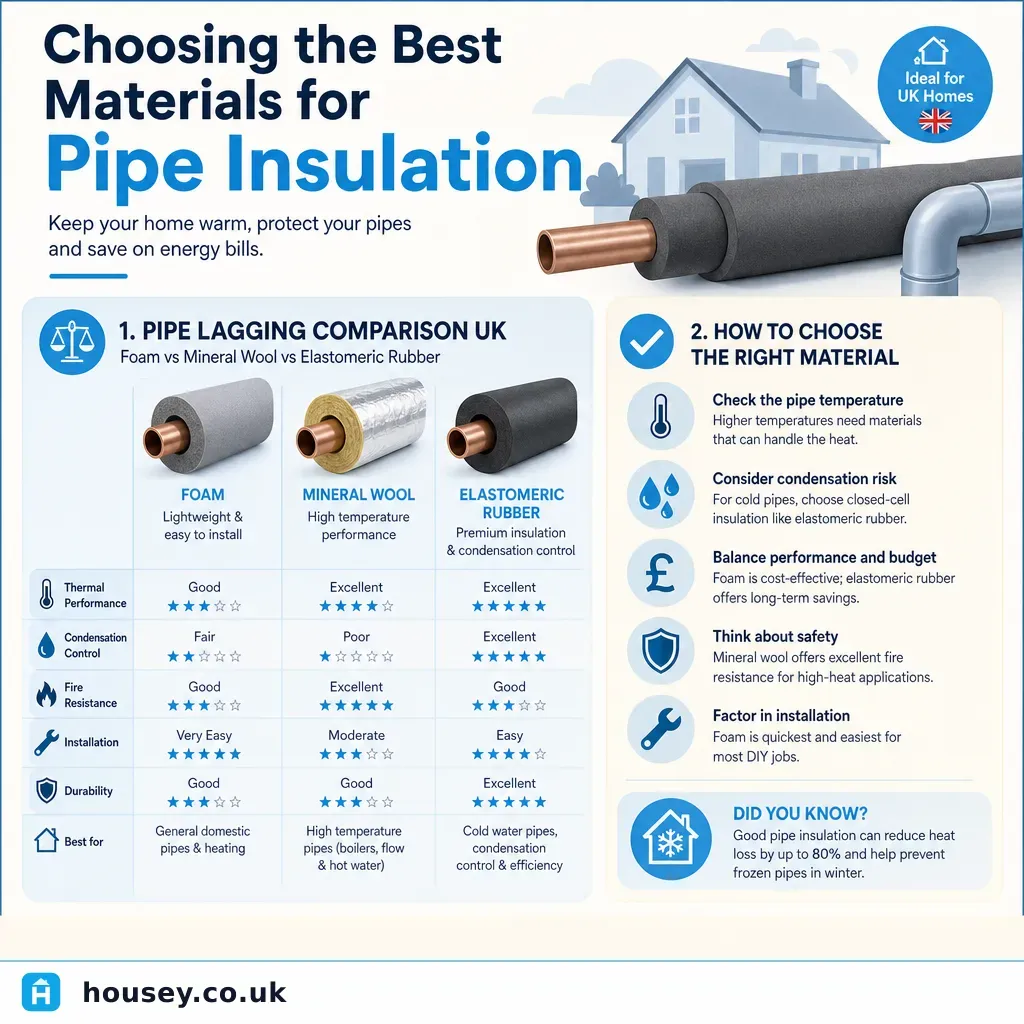 Infographic illustrating: Choosing the Best Materials for Pipe Insulation