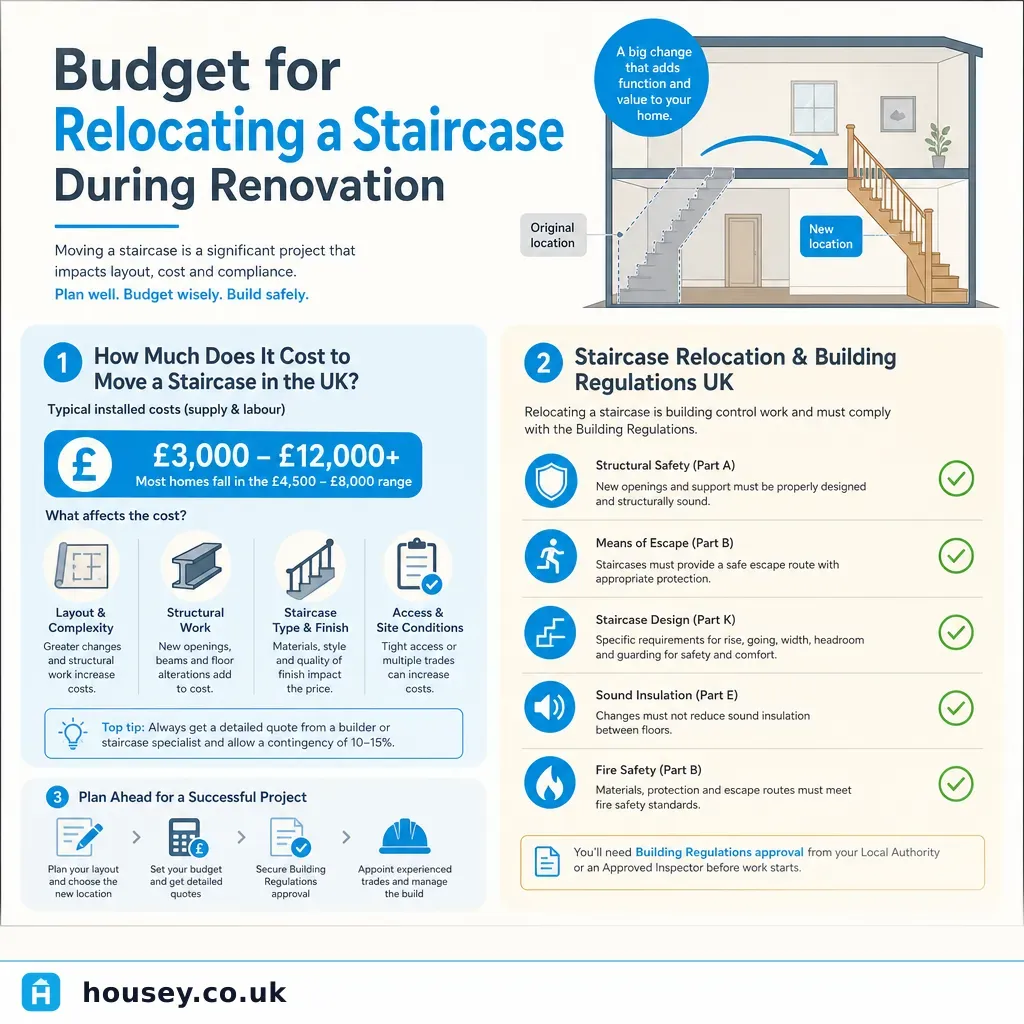 Infographic illustrating: Budget for Relocating a Staircase During Renovation