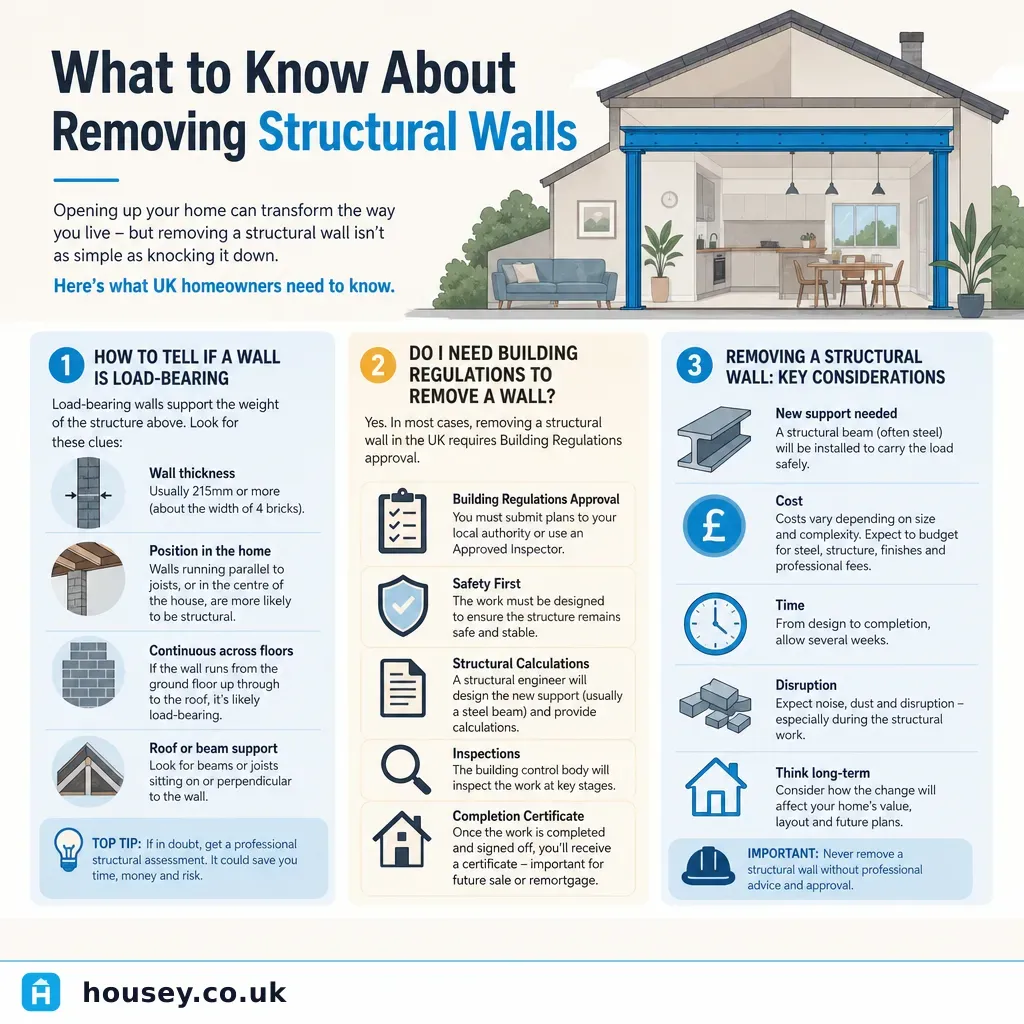 Infographic illustrating: What to Know About Removing Structural Walls