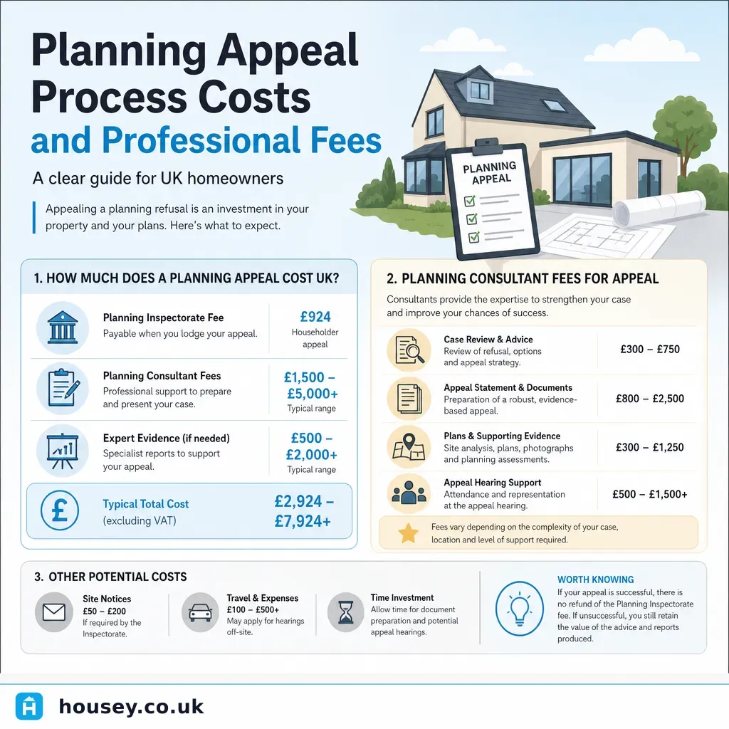 Infographic illustrating: Planning Appeal Process Costs and Professional Fees