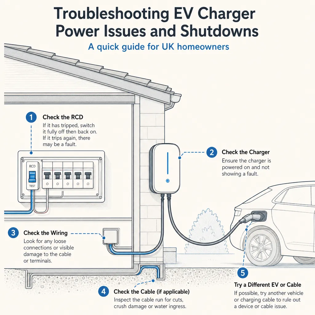 Diagram illustrating: Troubleshooting EV Charger Power Issues and Shutdowns