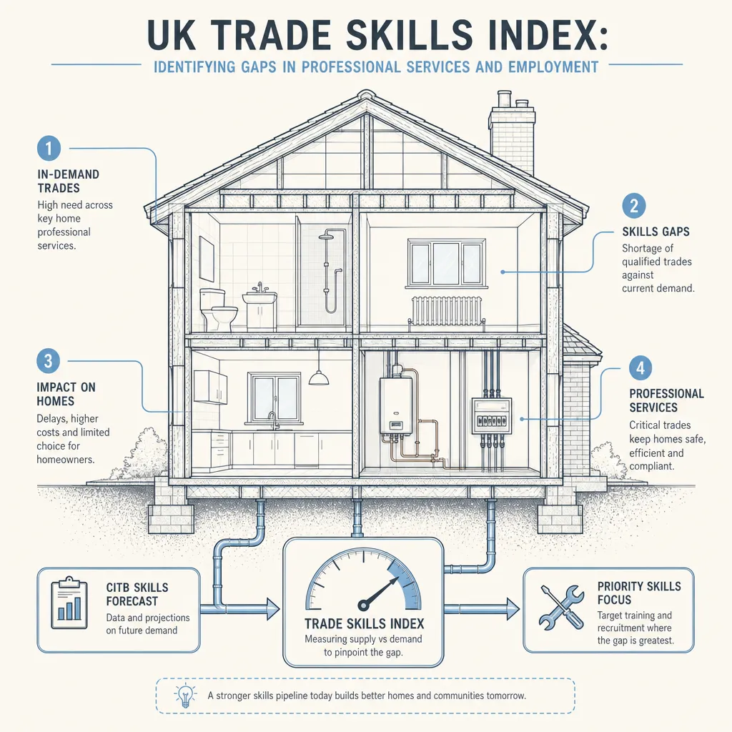 Diagram illustrating: UK Trade Skills Index: Identifying Gaps in Professional Services and Employment