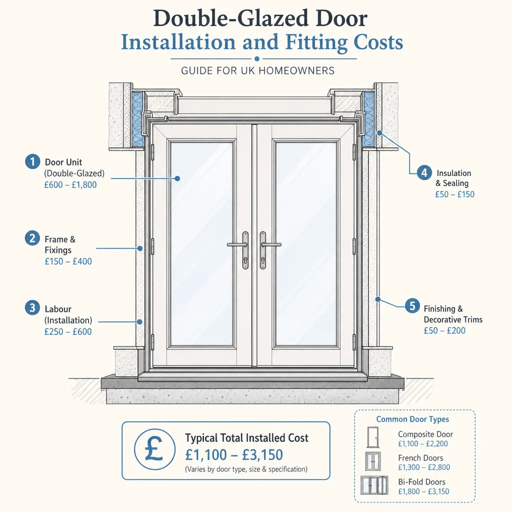 Diagram illustrating: Double-Glazed Door Installation and Fitting Costs