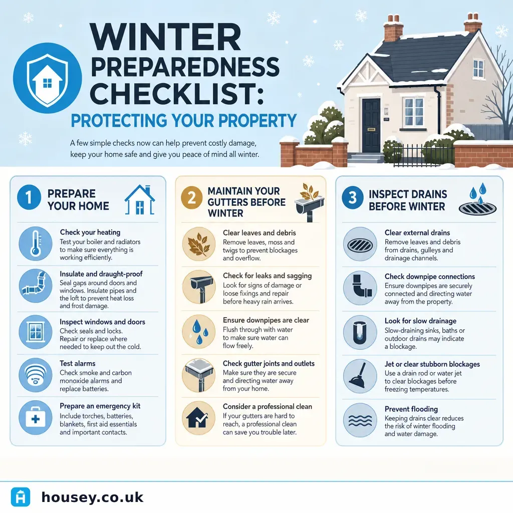 Infographic illustrating: Winter preparedness checklist: protecting your property