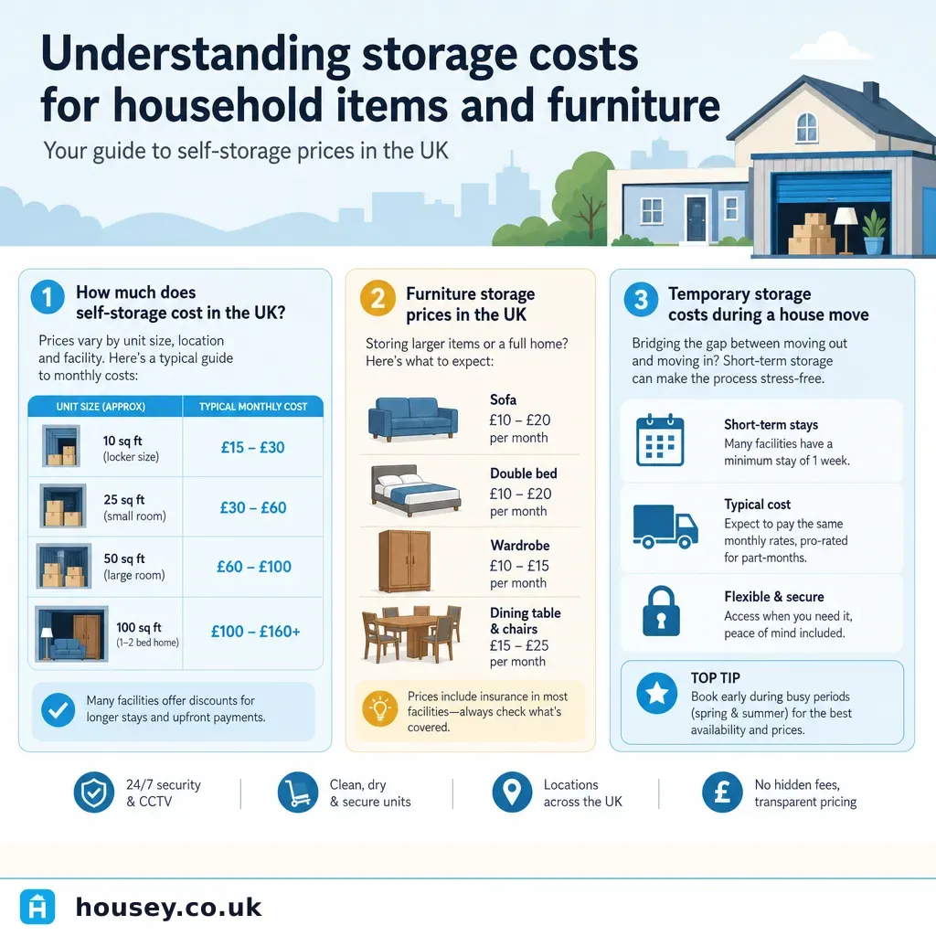 Infographic illustrating: Understanding storage costs for household items and furniture