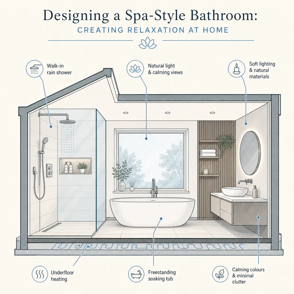 Diagram illustrating: Designing a Spa-Style Bathroom: Creating Relaxation at Home