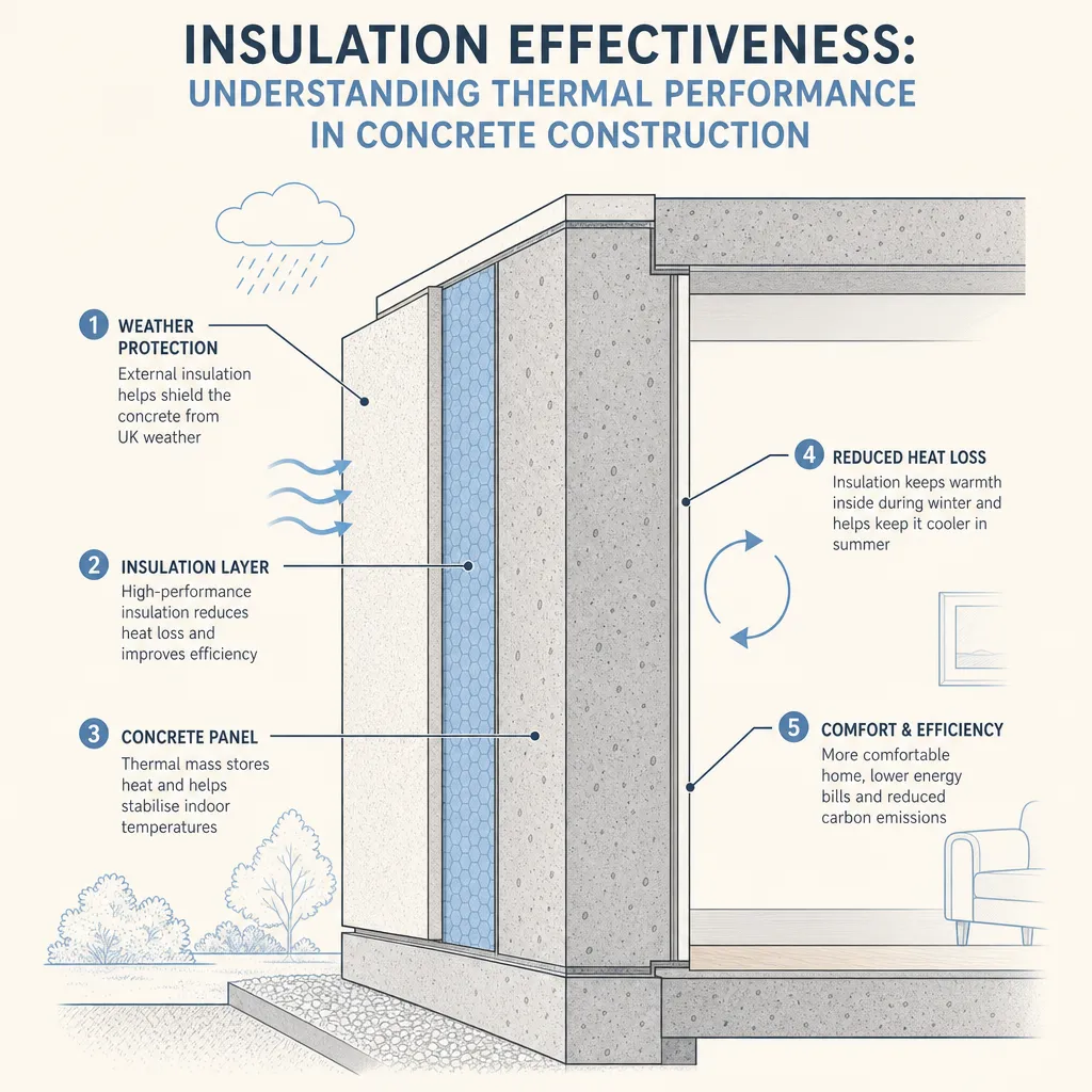 Diagram illustrating: Insulation Effectiveness: Understanding Thermal Performance in Concrete Construction