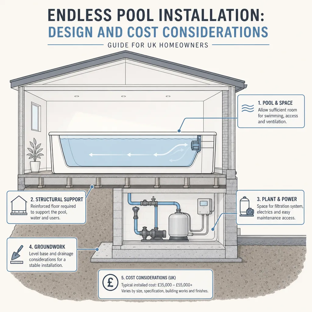 Diagram illustrating: Endless Pool Installation: Design and Cost Considerations