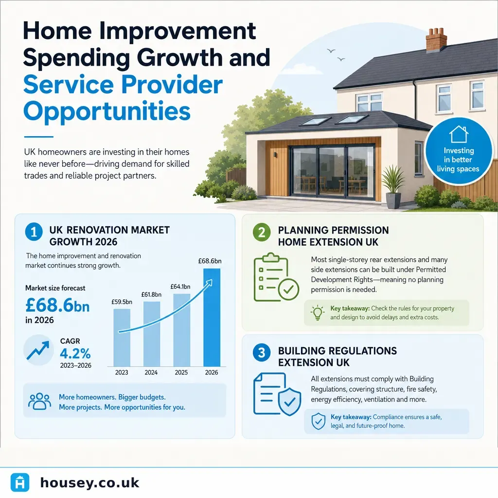 Infographic illustrating: Home Improvement Spending Growth and Service Provider Opportunities