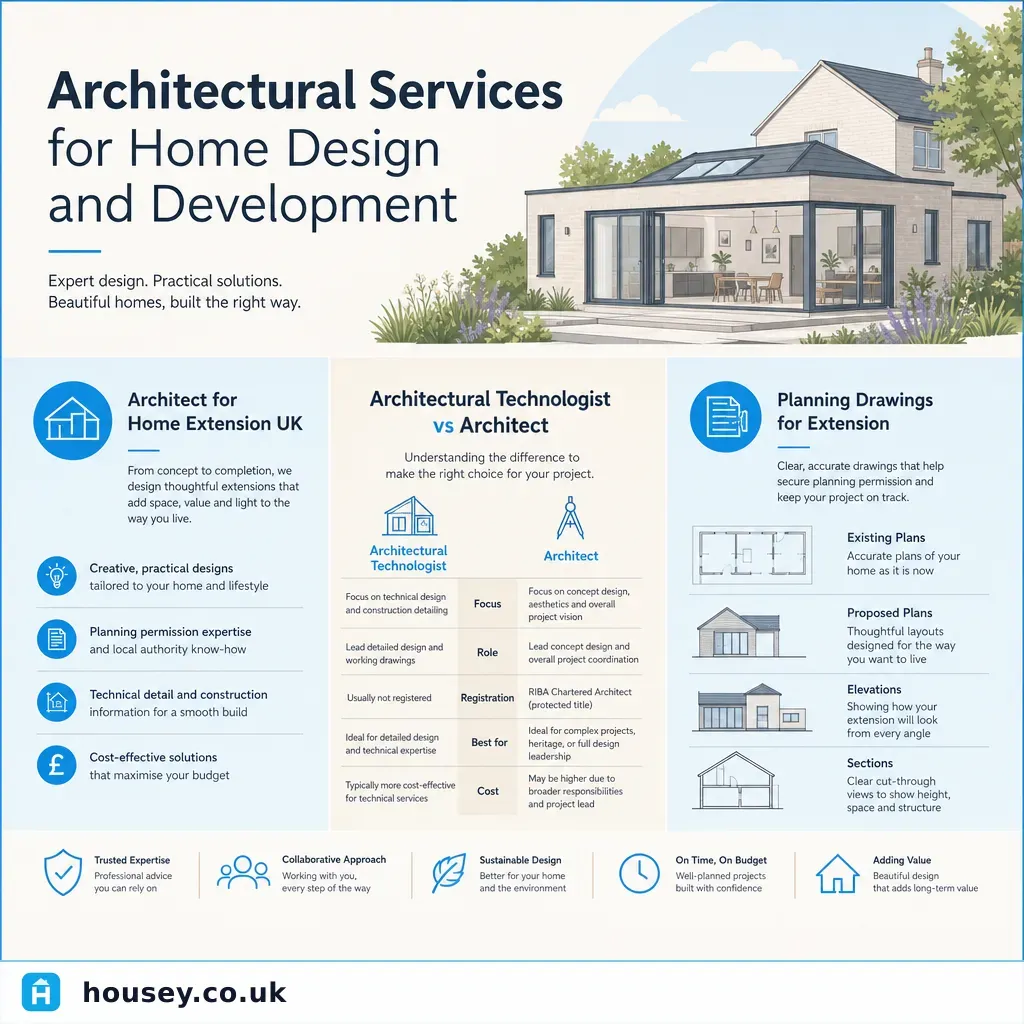 Infographic illustrating: Architectural Services for Home Design and Development