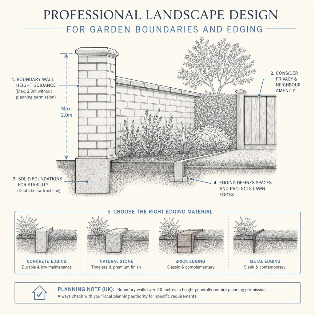 Diagram illustrating: Professional Landscape Design for Garden Boundaries and Edging