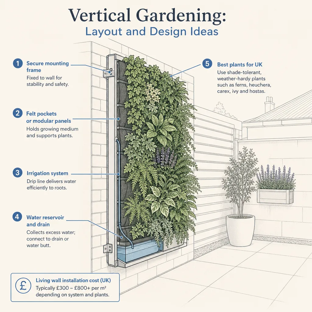 Diagram illustrating: Vertical Gardening: Layout and Design Ideas
