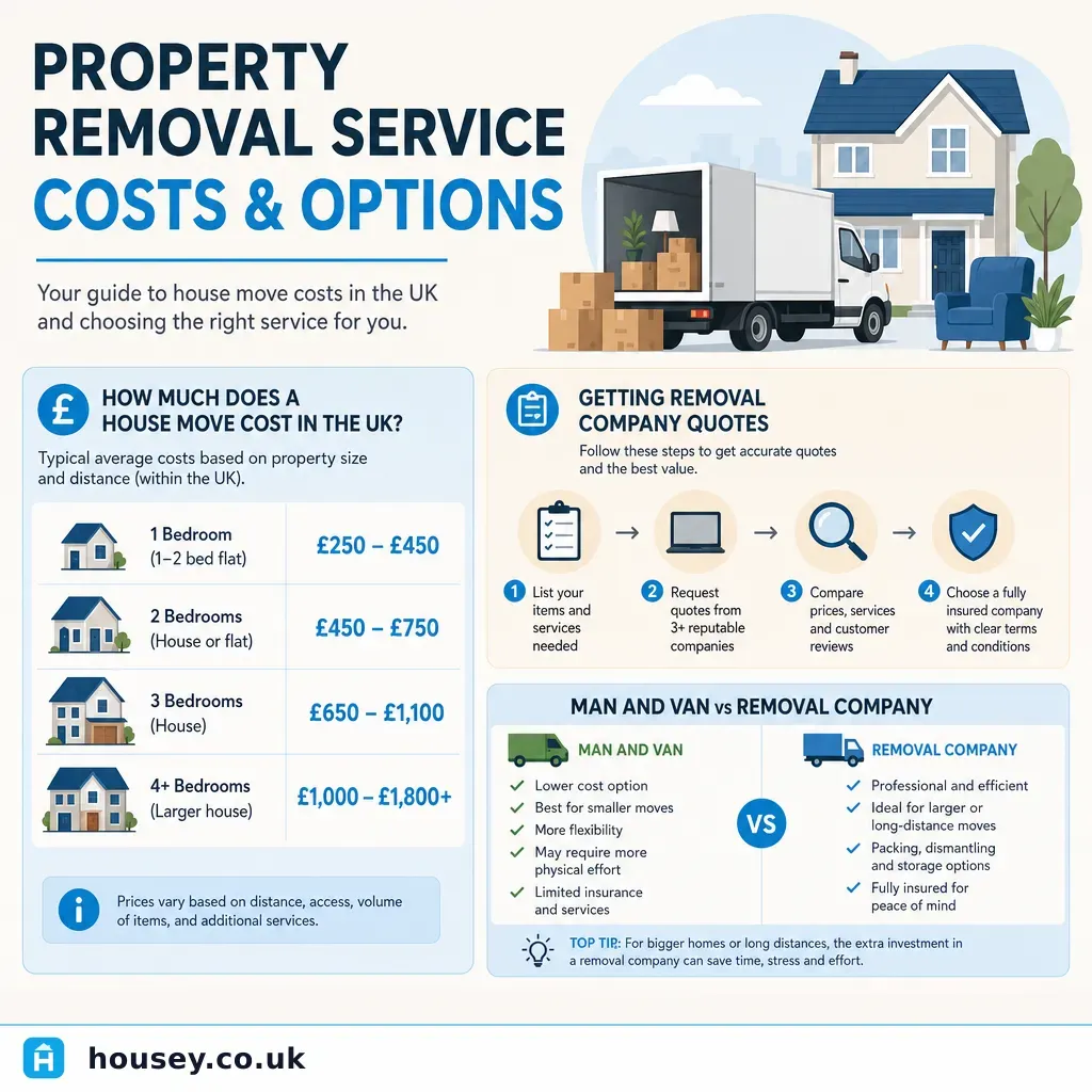 Infographic illustrating: Property Removal Service Costs and Options