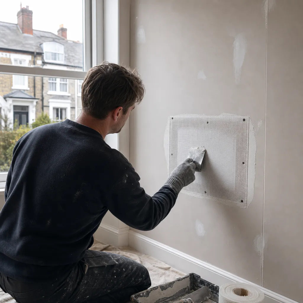 Photo illustrating: Mesh Drywall Patches: Function and Application in UK Plasterboard Repairs