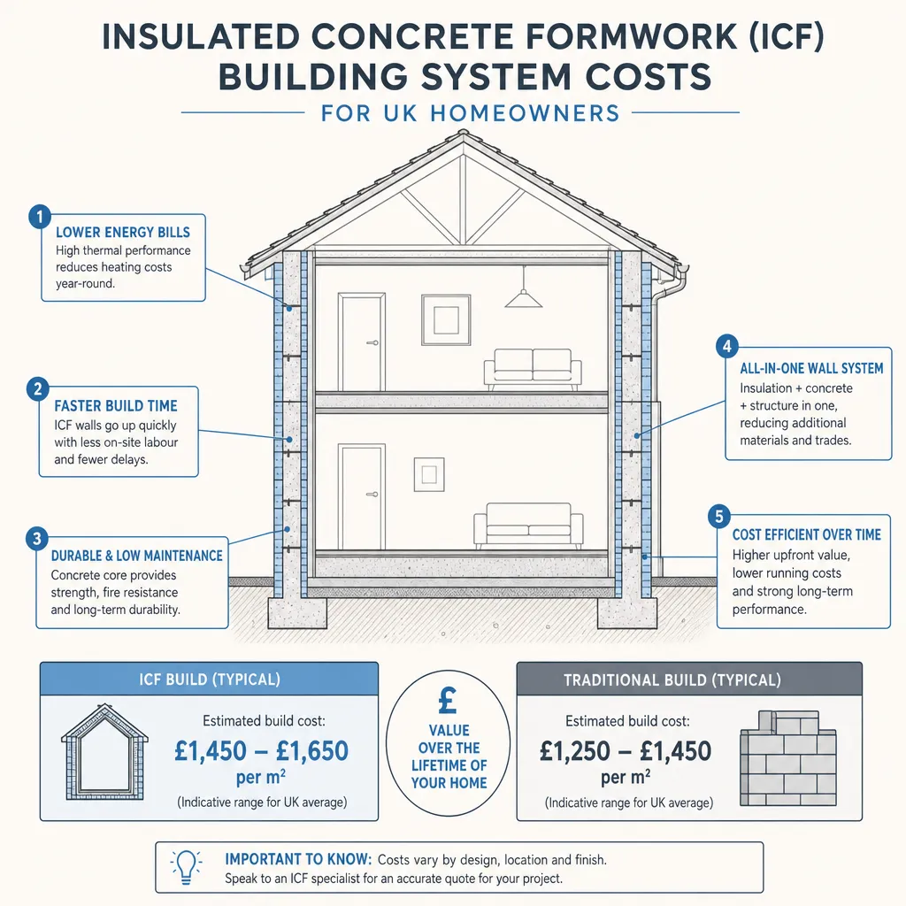 Diagram illustrating: Insulated Concrete Formwork Building System Costs