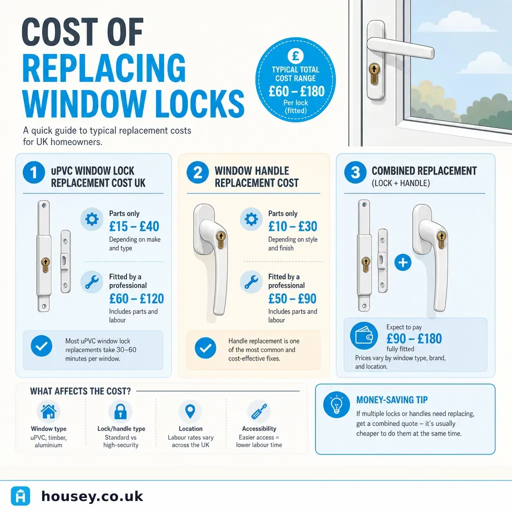 Infographic illustrating: Cost of replacing window locks