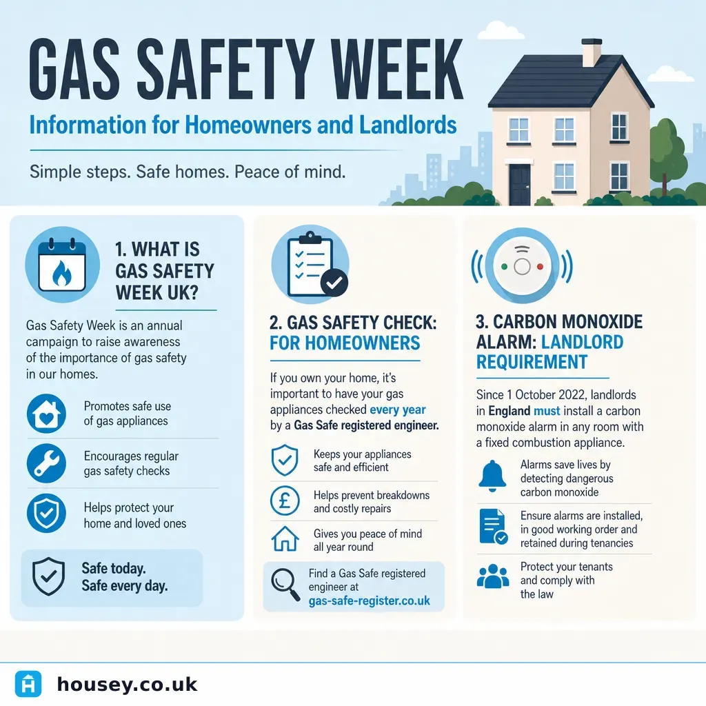 Infographic illustrating: Gas Safety Week: Information for Homeowners and Landlords