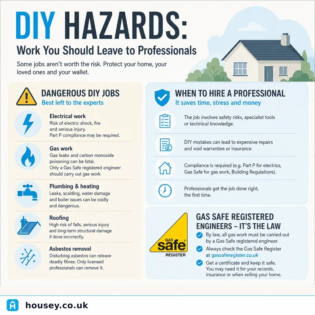 Infographic illustrating: DIY Hazards: Work You Should Leave to Professionals