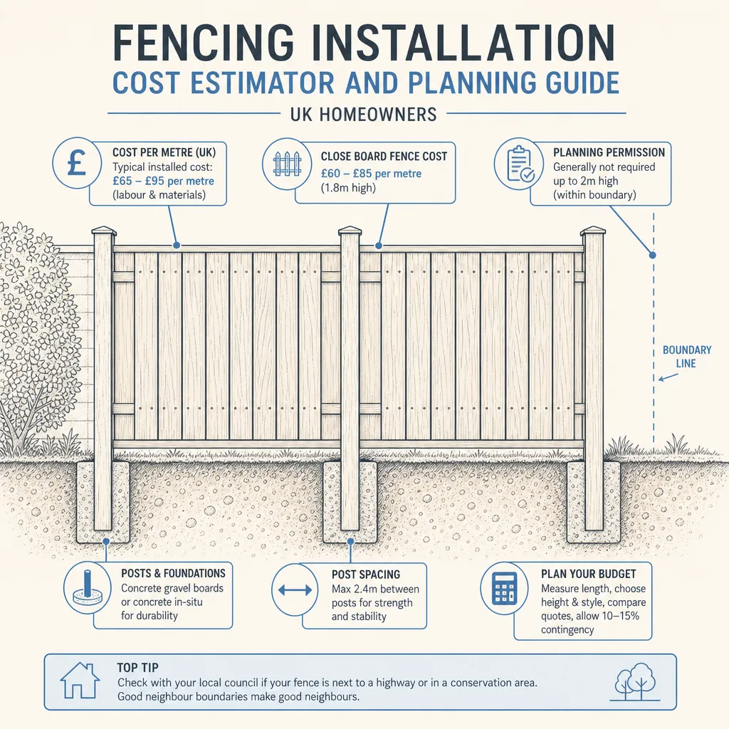 Diagram illustrating: Fencing Installation Cost Estimator and Planning Guide