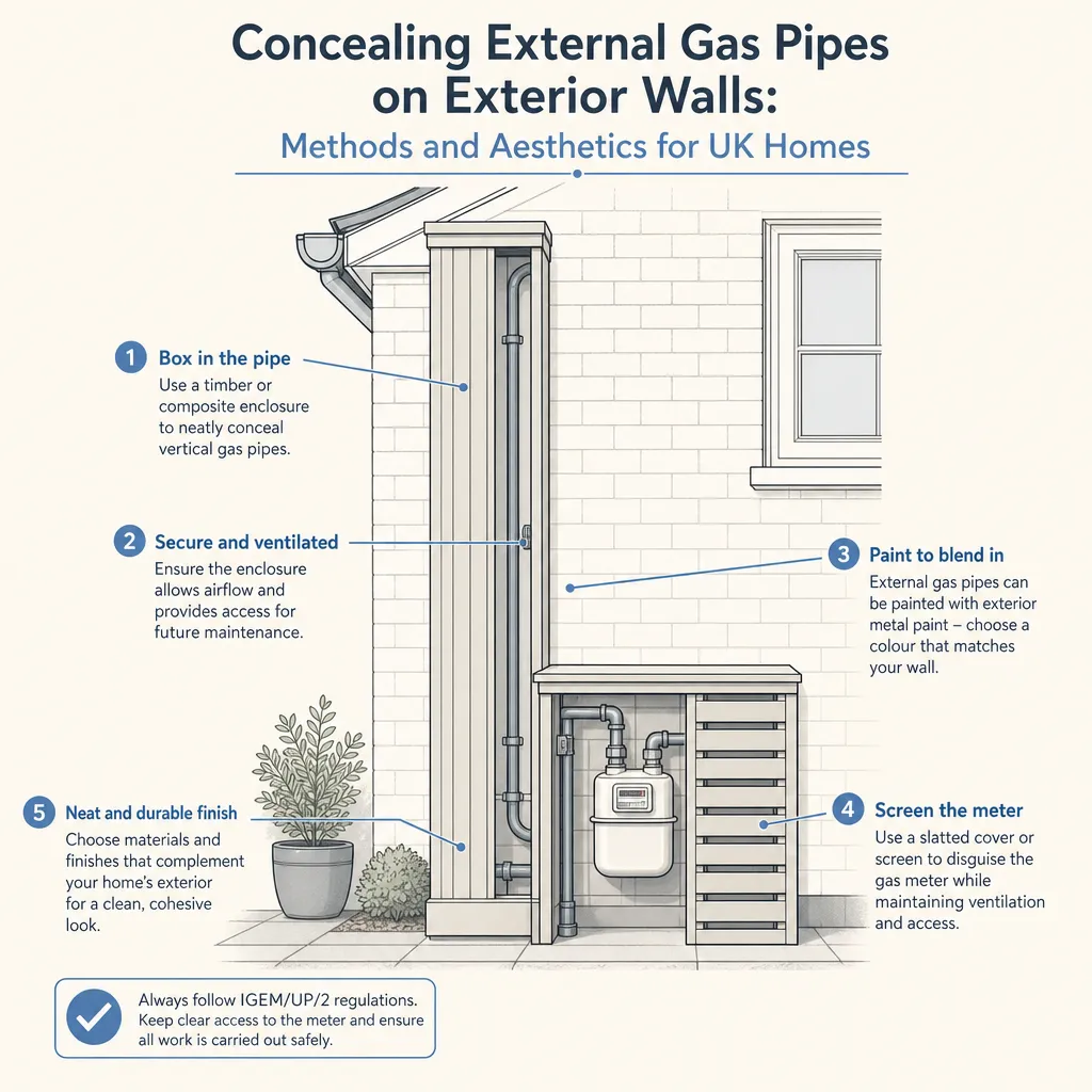 Diagram illustrating: Concealing External Gas Pipes on Exterior Walls: Methods and Aesthetics