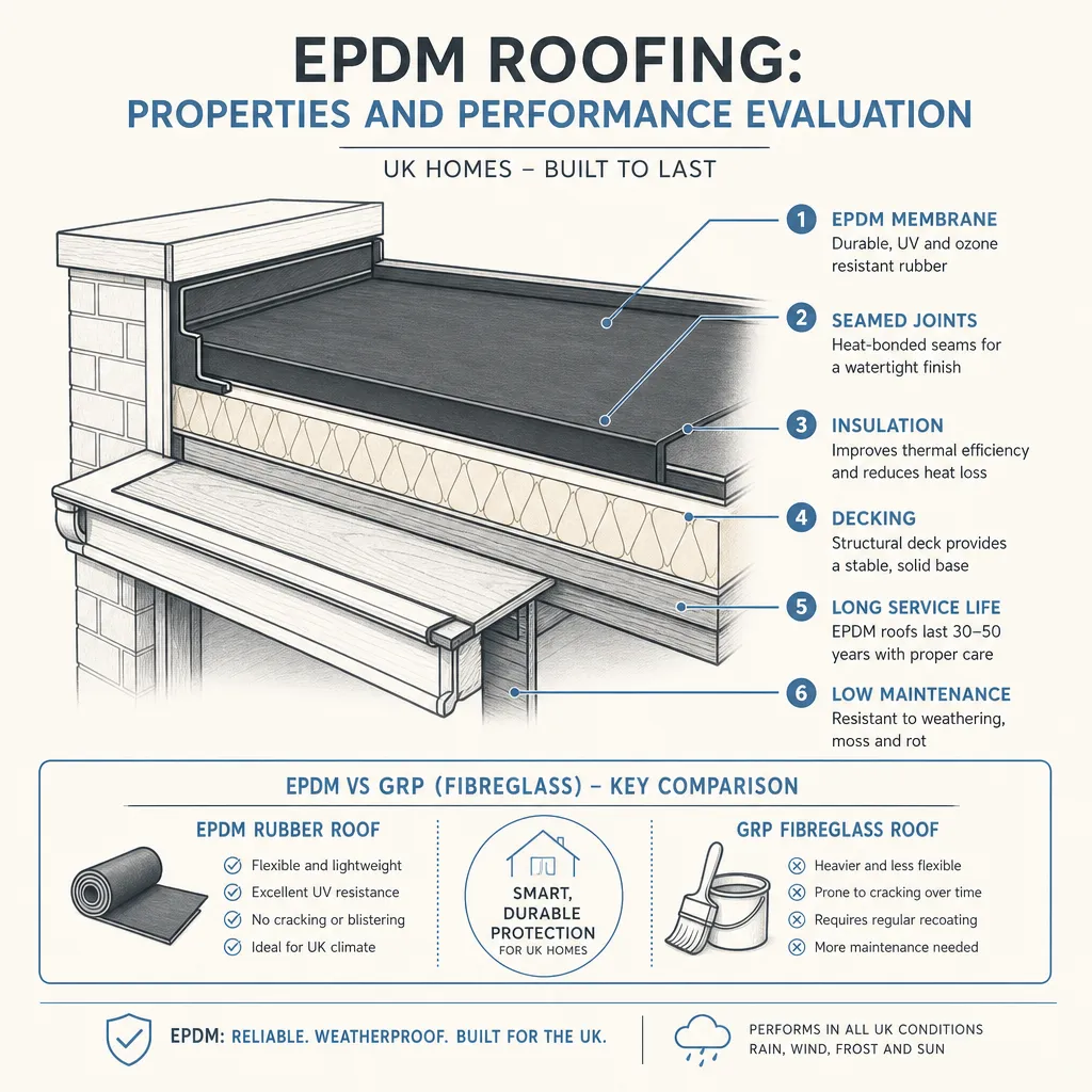 Diagram illustrating: EPDM Roofing: Properties and Performance Evaluation