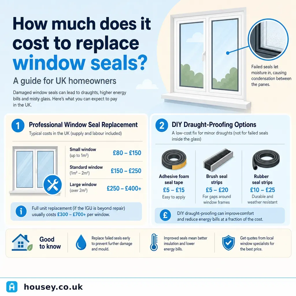 Infographic illustrating: How much does it cost to replace window seals?
