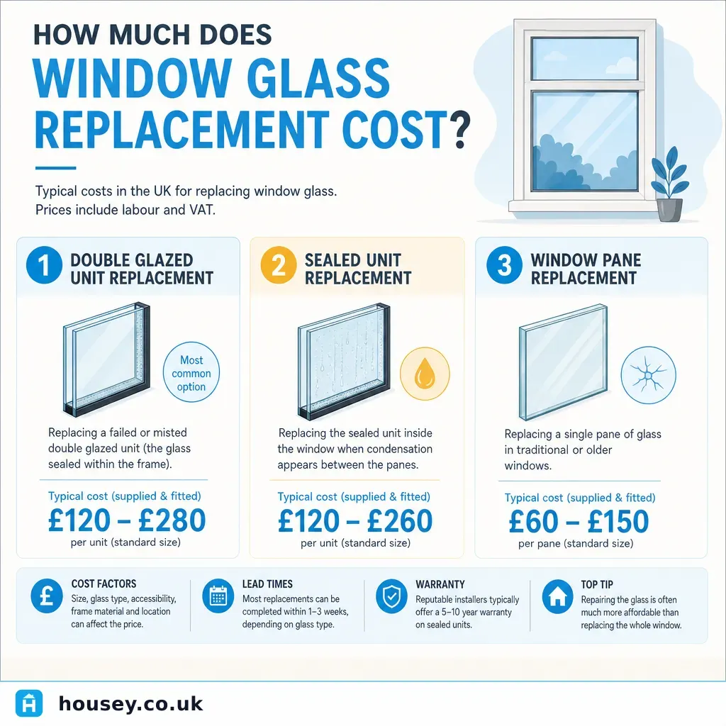 Infographic illustrating: How much does window glass replacement cost