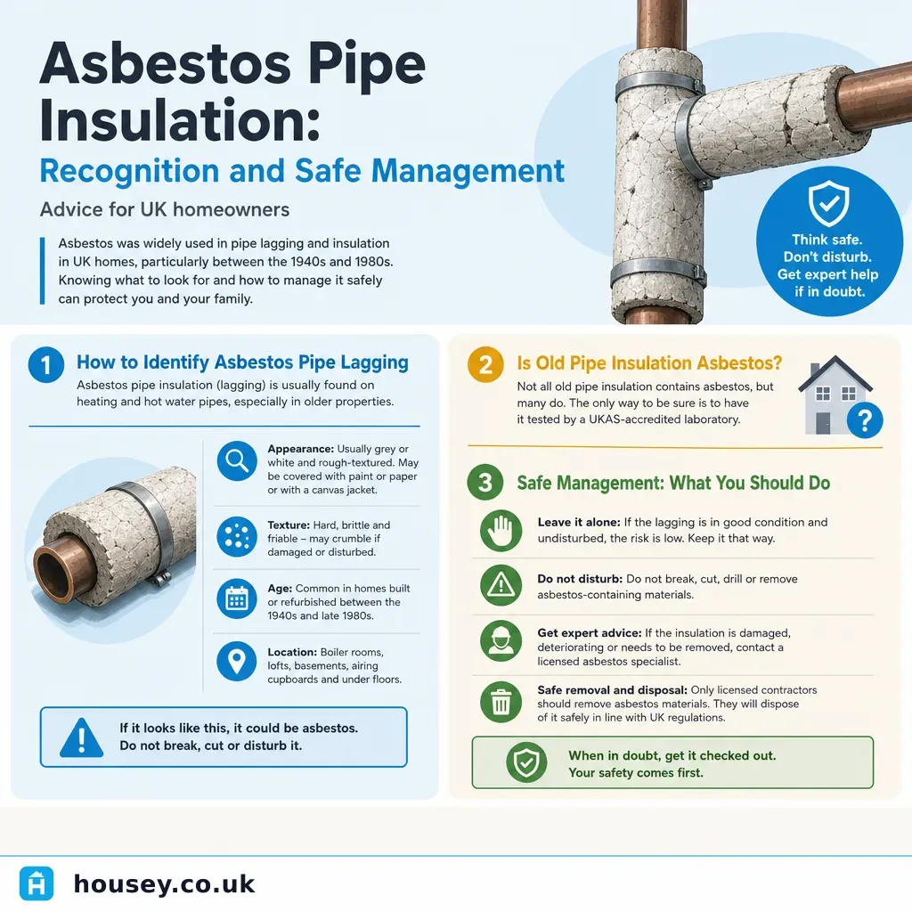 Infographic illustrating: Asbestos Pipe Insulation: Recognition and Safe Management
