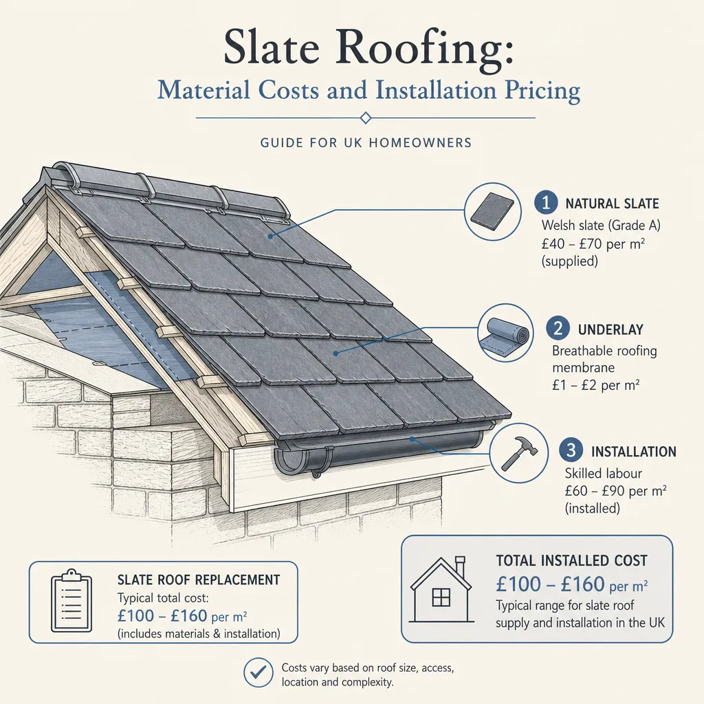 Diagram illustrating: Slate Roofing: Material Costs and Installation Pricing