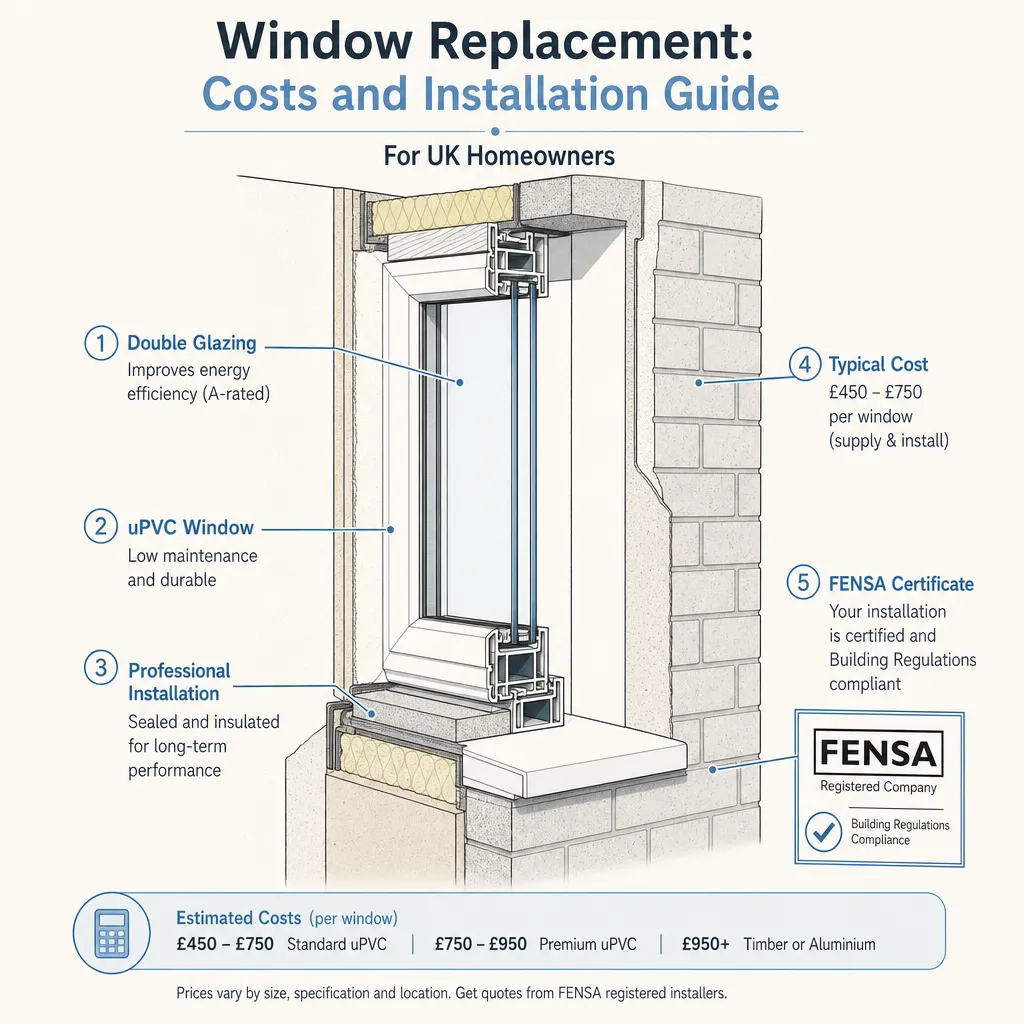 Diagram illustrating: Window Replacement: Costs and Installation Guide