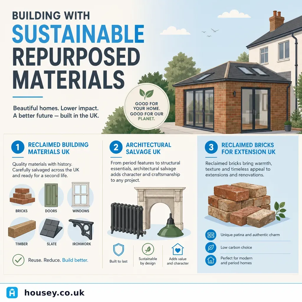 Infographic illustrating: Building With Sustainable Repurposed Materials