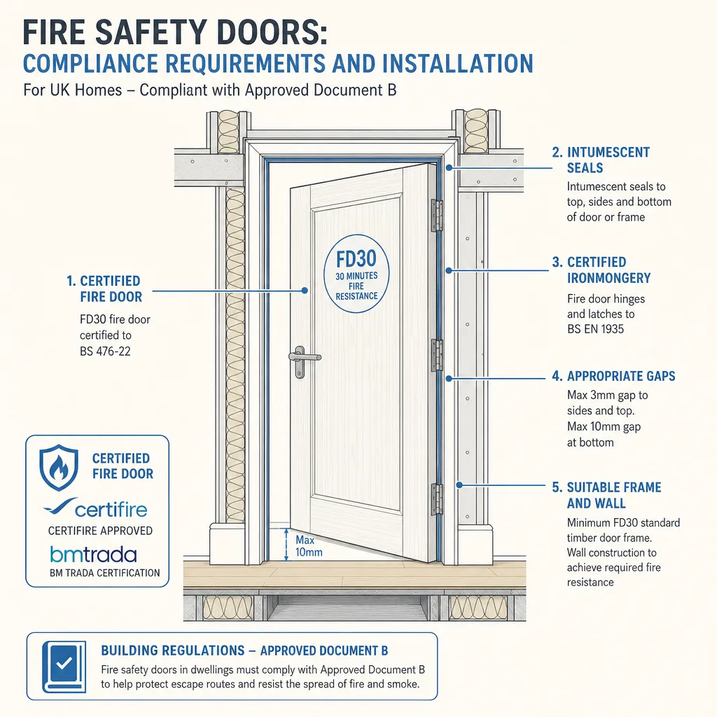 Diagram illustrating: Fire Safety Doors: Compliance Requirements and Installation
