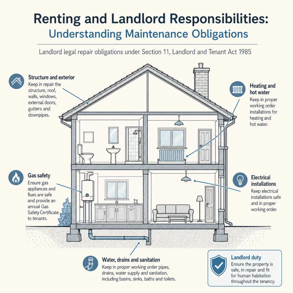 Diagram illustrating: Renting and Landlord Responsibilities: Understanding Maintenance Obligations