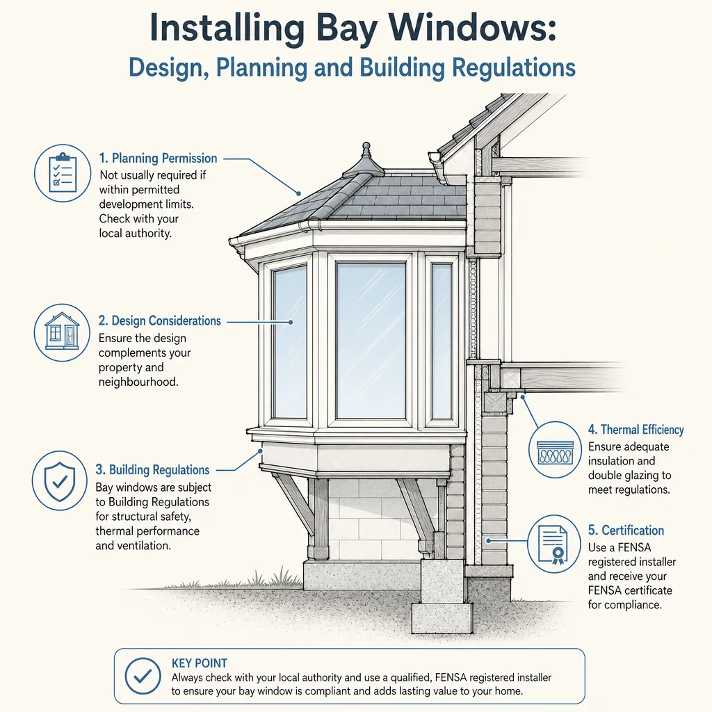 Diagram illustrating: Installing Bay Windows: Design, Planning and Building Regulations