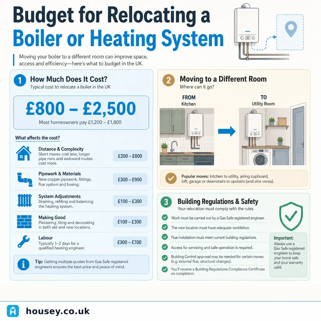 Infographic illustrating: Budget for Relocating a Boiler or Heating System