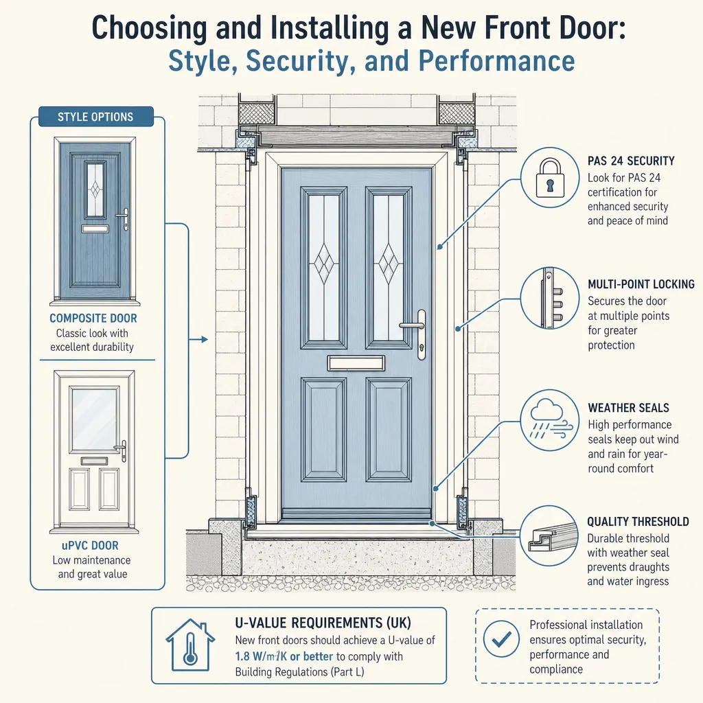 Diagram illustrating: Choosing and Installing a New Front Door: Style, Security, and Performance