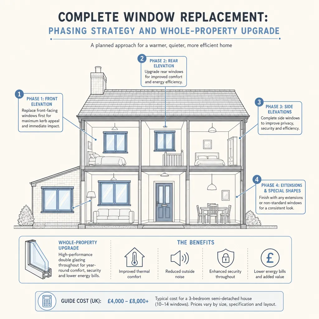 Diagram illustrating: Complete Window Replacement: Phasing Strategy and Whole-Property Upgrade