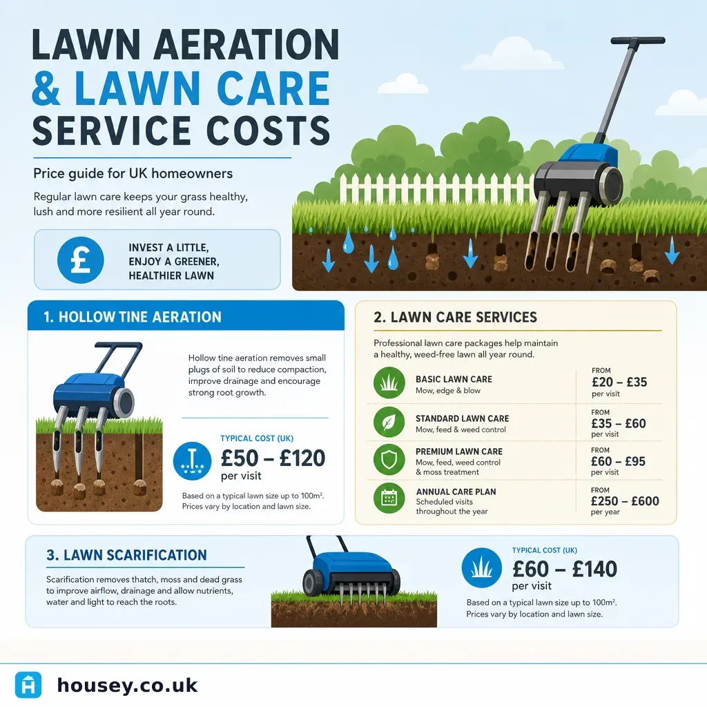 Infographic illustrating: Lawn Aeration and Lawn Care Service Costs