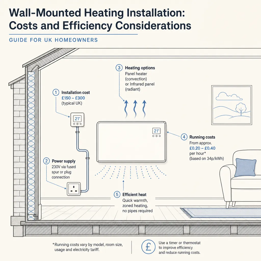 Diagram illustrating: Wall-Mounted Heating Installation: Costs and Efficiency Considerations