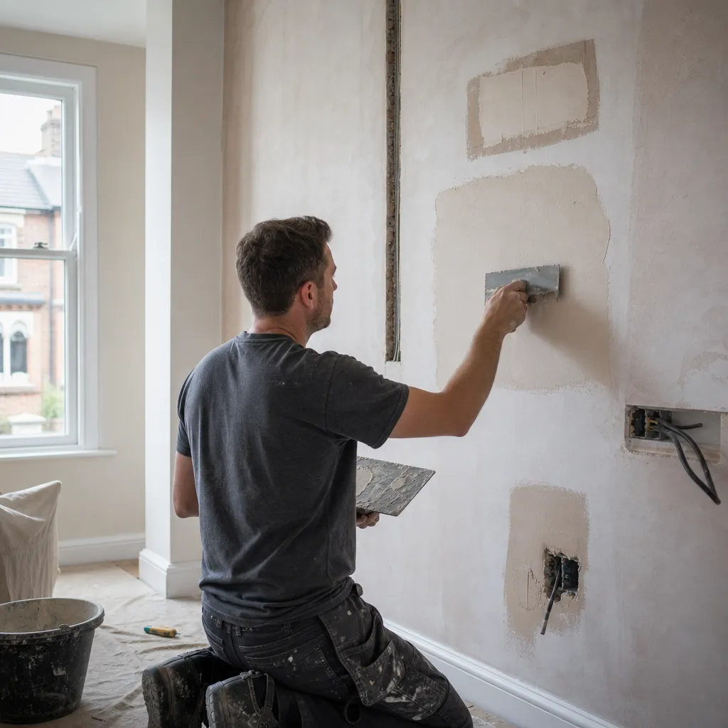 Photo illustrating: Wall Patching After Plumbing and Electrical Work