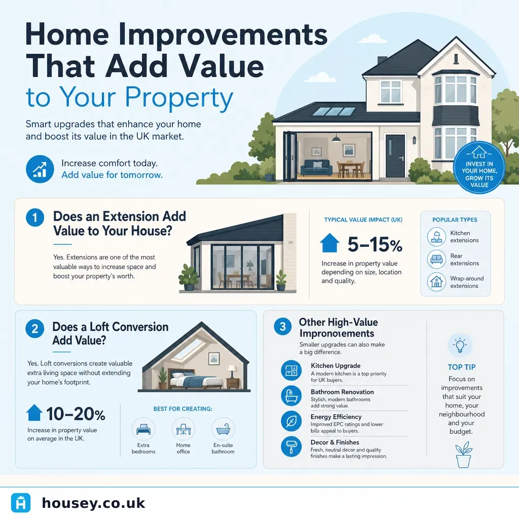 Infographic illustrating: Home Improvements That Add Value to Your Property